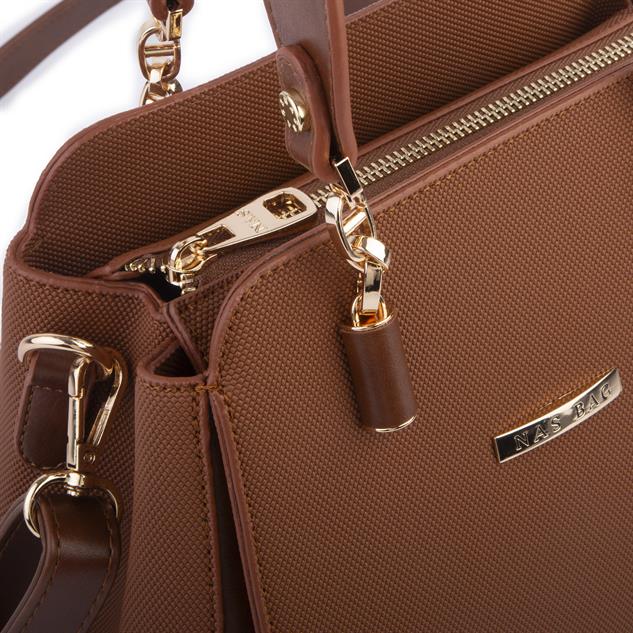 Nas Bag Kadın Sade ve Şık El ve Omuz Çantası Taba Lacst  (Ölçüsü:24x21x16)