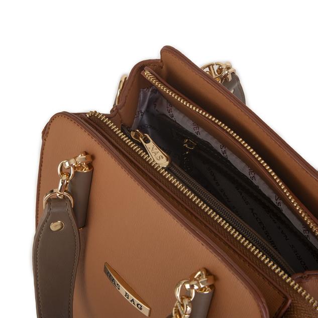 Nas Bag Kadın Sade ve Şık El ve Omuz Çantası Taba Vizon Mngo  (Ölçüsü:24x21x16)