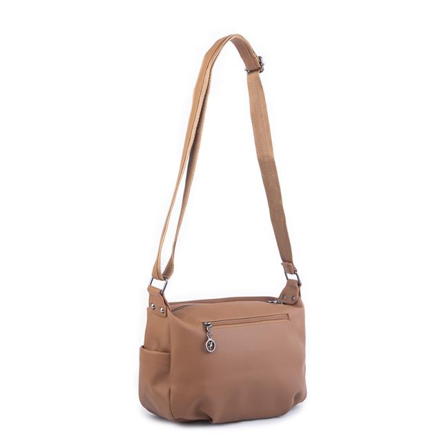 Nas Bag Kadın Salaş Çok Gözlü Çapraz Çanta  Taba Dona ( en :30cm x boy: 20 cm )