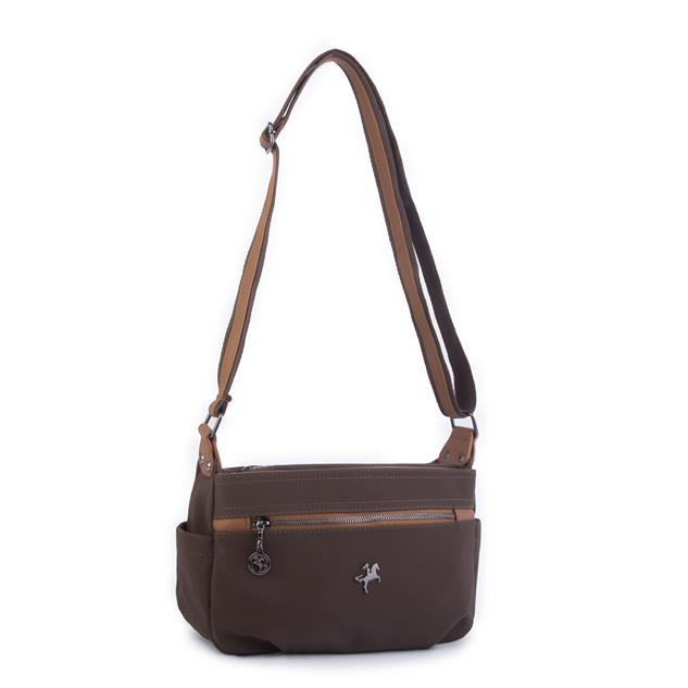 Nas Bag Kadın Salaş Çok Gözlü Çapraz Çanta Kahve Taba  Buzzy ( en :30cm x boy: 20 cm )