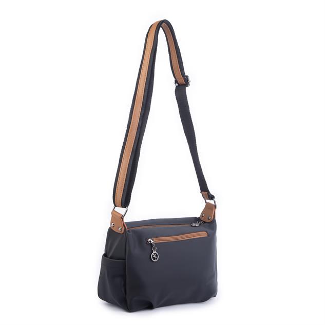 Nas Bag Kadın Salaş Çok Gözlü Çapraz Çanta Siyah  Taba  Buzzy   ( en :30cm x boy: 20 cm )