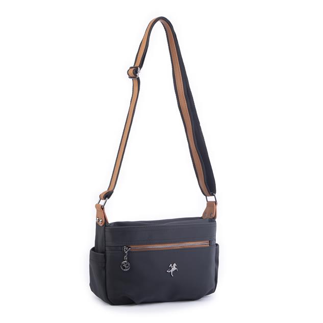 Nas Bag Kadın Salaş Çok Gözlü Çapraz Çanta Siyah  Taba  Buzzy   ( en :30cm x boy: 20 cm )