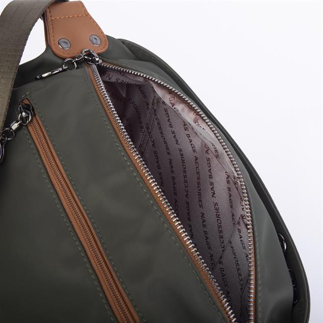 Nas Bag Kadın Salaş Çok Gözlü Çapraz Çanta Yeşil Taba  Buzzy   ( en :30cm x boy: 20 cm )