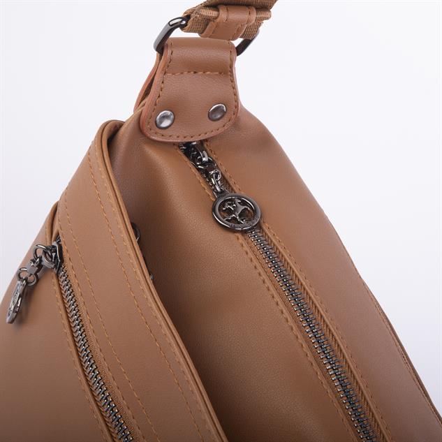 Nas Bag Kadın Salaş Çok Gözlü Çapraz Çanta  Taba Dona ( en :30cm x boy: 20 cm )