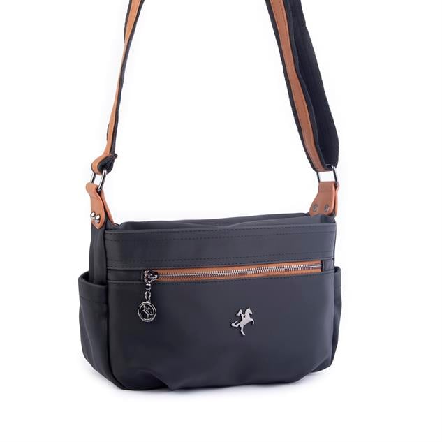 Nas Bag Kadın Salaş Çok Gözlü Çapraz Çanta Siyah  Taba  Buzzy   ( en :30cm x boy: 20 cm )