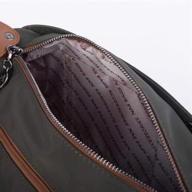 Nas Bag Kadın Salaş Çok Gözlü Çapraz Çanta Yeşil Taba  Buzzy   ( en :30cm x boy: 20 cm )