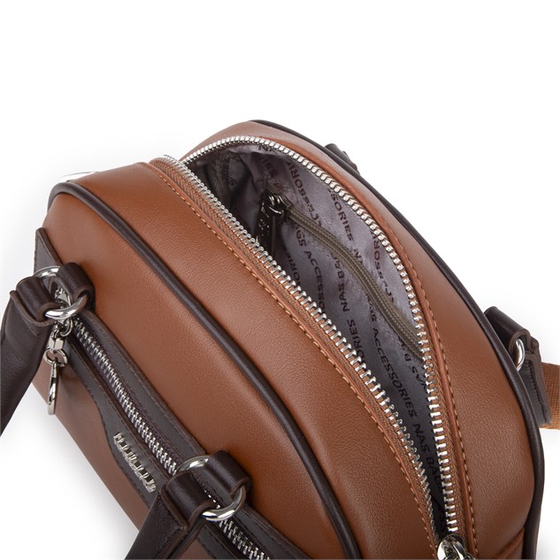 Nas Bag Kadın Şık El ve Postacı Çanta (en 22 cm , boy 16 cm ) Taba Kahve