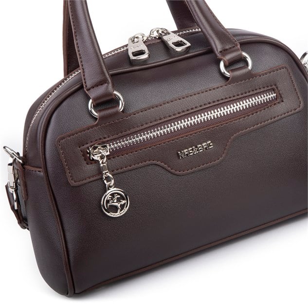 Nas Bag Kadın Şık El ve Postacı Çanta (en 22 cm , boy 16 cm ) Kahverengi