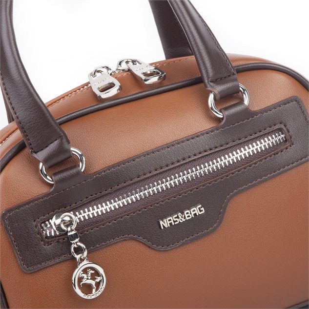 Nas Bag Kadın Şık El ve Postacı Çanta (en 22 cm , boy 16 cm ) Taba Kahve