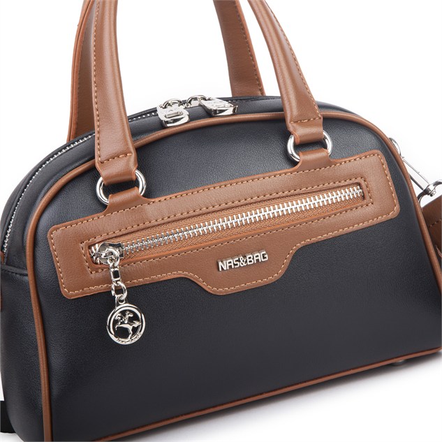 Nas Bag Kadın Şık El ve Postacı Çanta (en 22 cm , boy 16 cm ) Siyah Taba
