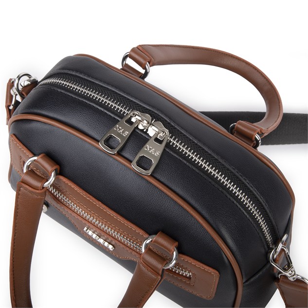 Nas Bag Kadın Şık El ve Postacı Çanta (en 22 cm , boy 16 cm ) Siyah Taba