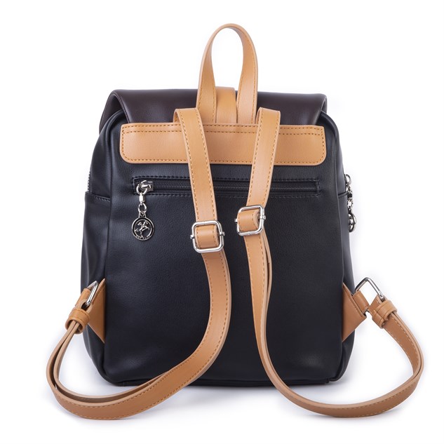 Nas Bag Kadın Şık Günlük Cepli Yumuşak Deri Sırt Çantası Siyah Camel Kahve