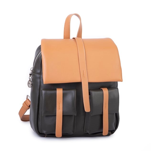 Nas Bag Kadın Şık Günlük Cepli Yumuşak Deri Sırt Çantası Haki Camel