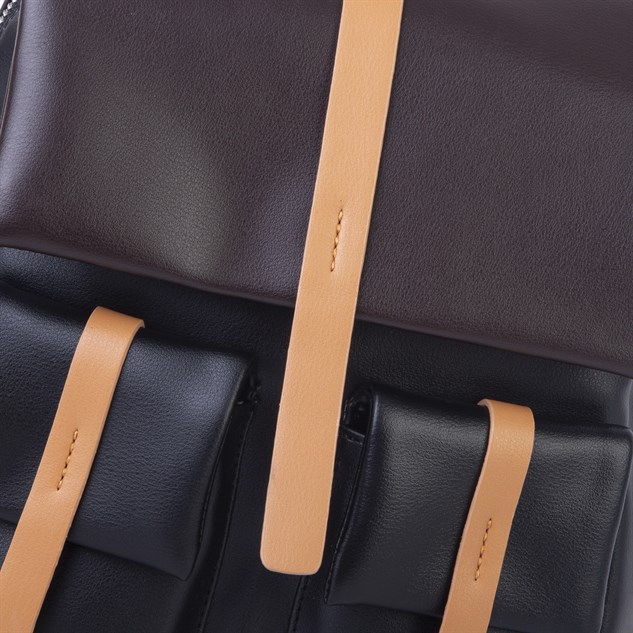 Nas Bag Kadın Şık Günlük Cepli Yumuşak Deri Sırt Çantası Siyah Camel Kahve 