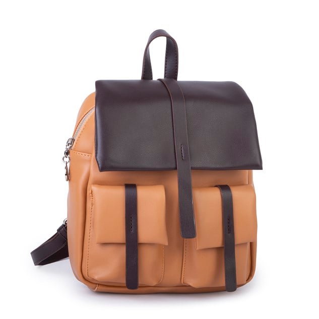 Nas Bag Kadın Şık Günlük Cepli Yumuşak Deri Sırt Çantası Camel Kahve 
