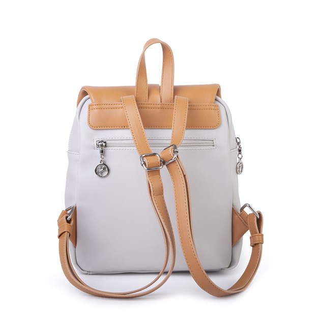 Nas Bag Kadın Şık Günlük Cepli Yumuşak Deri Sırt Çantası Gri Camel