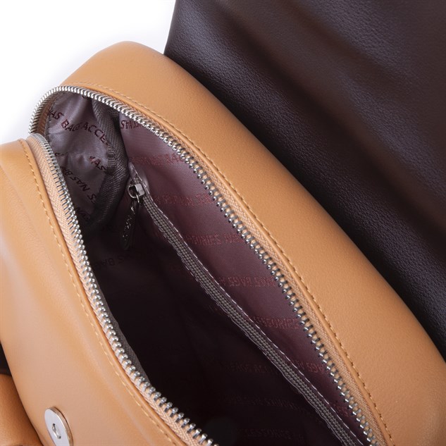 Nas Bag Kadın Şık Günlük Cepli Yumuşak Deri Sırt Çantası Camel Kahve 