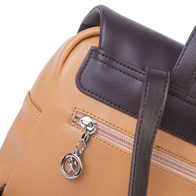 Nas Bag Kadın Şık Günlük Cepli Yumuşak Deri Sırt Çantası Camel Kahve 