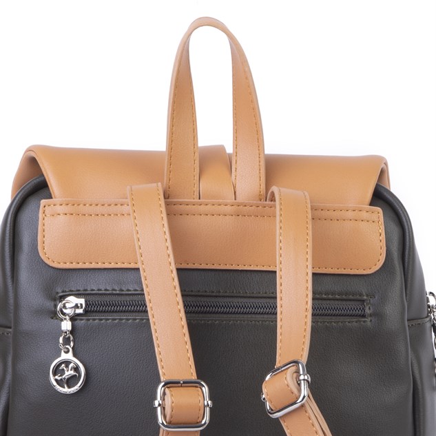 Nas Bag Kadın Şık Günlük Cepli Yumuşak Deri Sırt Çantası Haki Camel