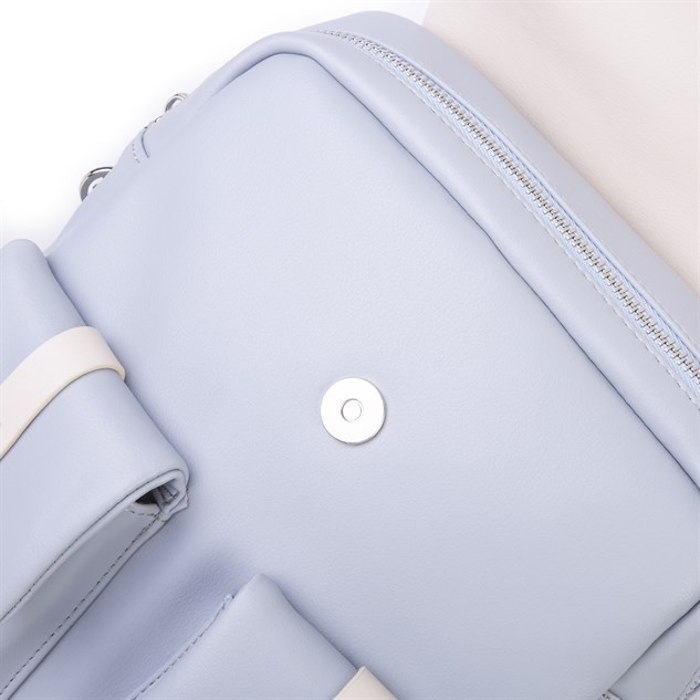 Nas Bag Kadın Şık Günlük Cepli Yumuşak Deri Sırt Çantası Mavi Krem