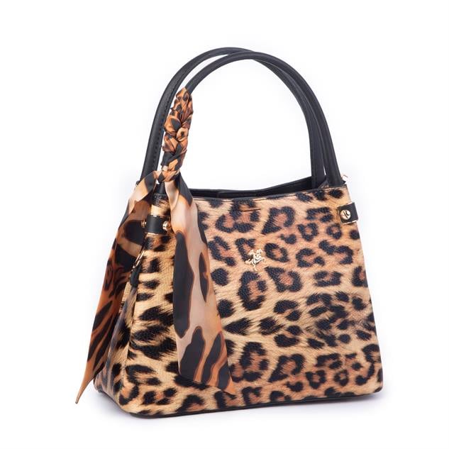 Nas Bag Kadın Şık Sade Midiboy  El ve Çapraz Çanta Siyah Leopar