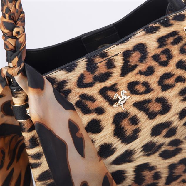 Nas Bag Kadın Şık Sade Midiboy  El ve Çapraz Çanta Siyah Leopar