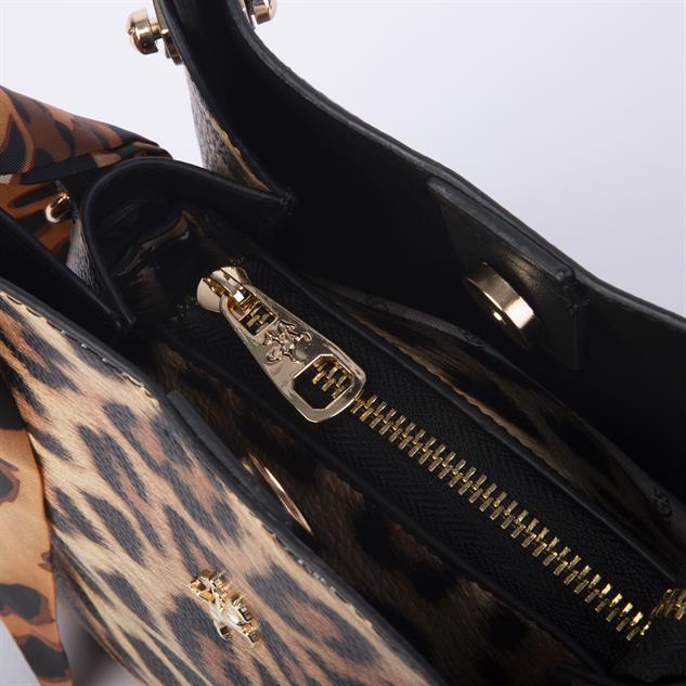 Nas Bag Kadın Şık Sade Midiboy  El ve Çapraz Çanta Siyah Leopar