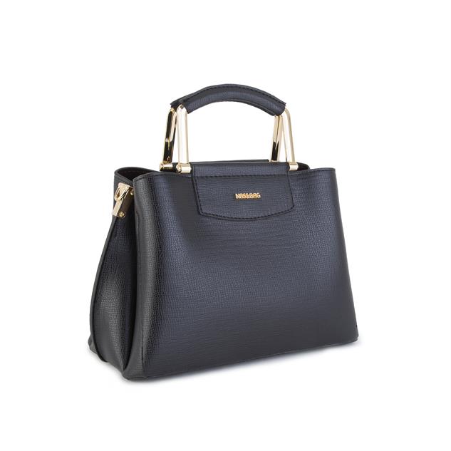 Nas Bag Kadın Şık Zincirli El ve Omuz Çantası Midiboy Siyah Liza 27x 19 cm 