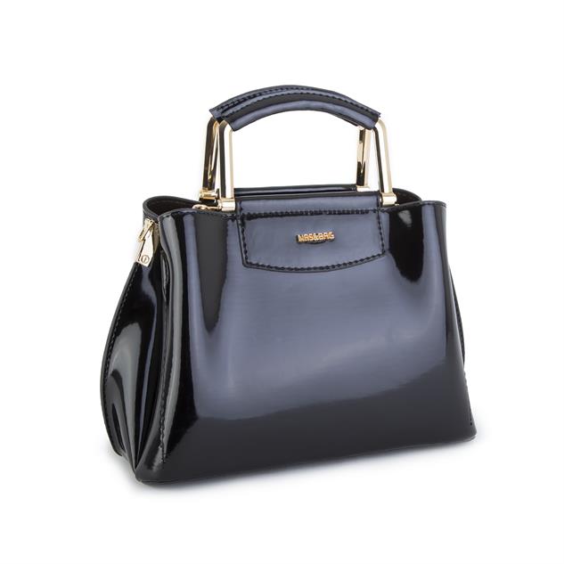 Nas Bag Kadın Şık Zincirli El ve Omuz Çantası Midiboy Siyah Rugan  27x 19 cm 