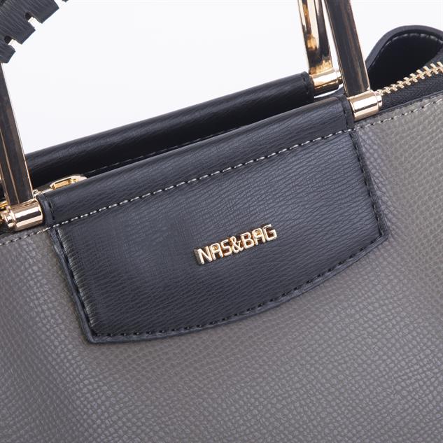 Nas Bag Kadın Şık Zincirli El ve Omuz Çantası Midiboy Gri Siyah Long   27x 19 cm 