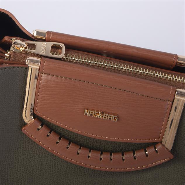 Nas Bag Kadın Şık Zincirli El ve Omuz Çantası Midiboy Yeşil Taba Liza   27x 19 cm 