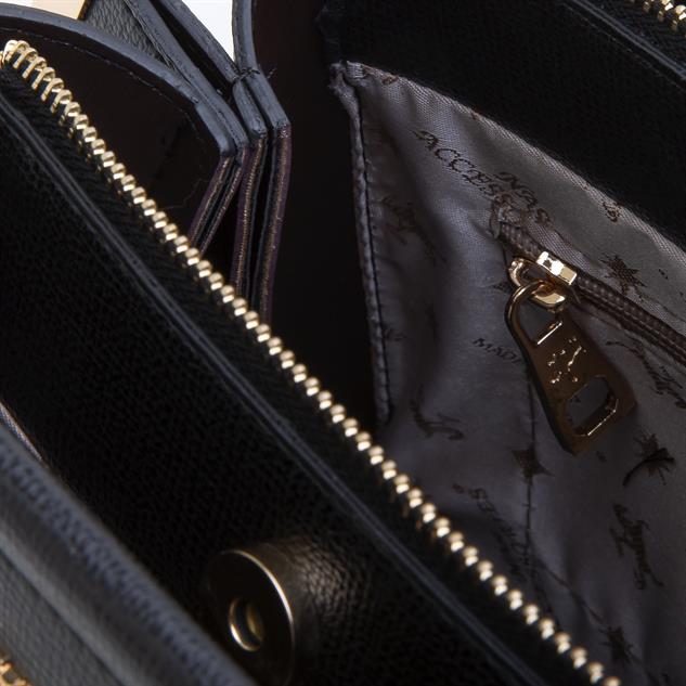 Nas Bag Kadın Şık Zincirli El ve Omuz Çantası Midiboy Siyah Liza 27x 19 cm 