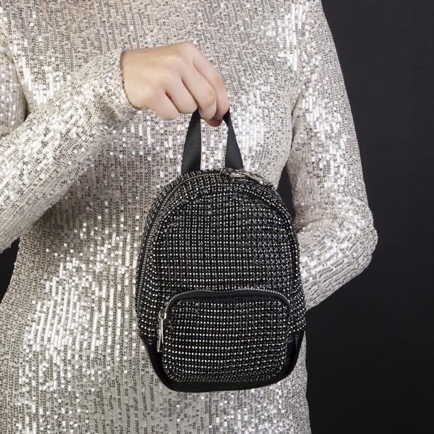Nas Bag Kadın Sırt Çantası Black  Diamond  Siyah Taşlı Şık Mini Çanta
