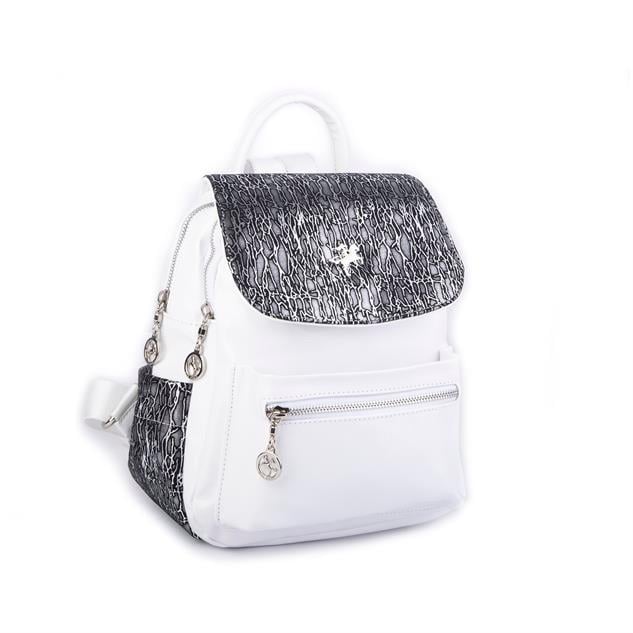 Nas Bag Kadın Sırt Çantası Çift Gözlü Spor Çanta  ( 23x26x14 cm ) Beyaz Krsk Rugan 