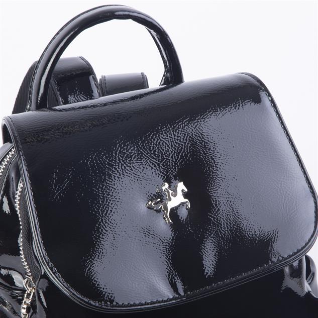 Nas Bag Kadın Sırt Çantası Çift Gözlü Spor Çanta Siyah Kırışık Rugan ( 23x26x14 cm ) 