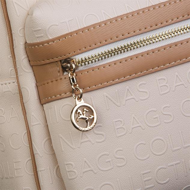 Nas Bag Kadın Sırt Çantası Geniş Hacimli  Krem Camel Gofraj
