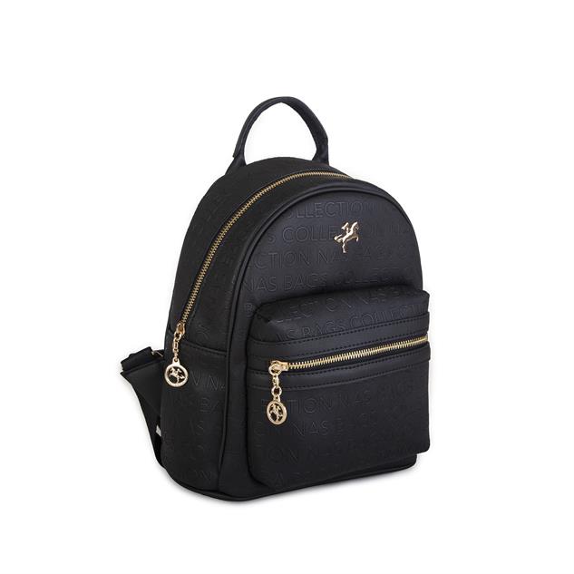 Nas Bag Kadın Sırt Çantası Geniş Hacimli Siyah Gofraj