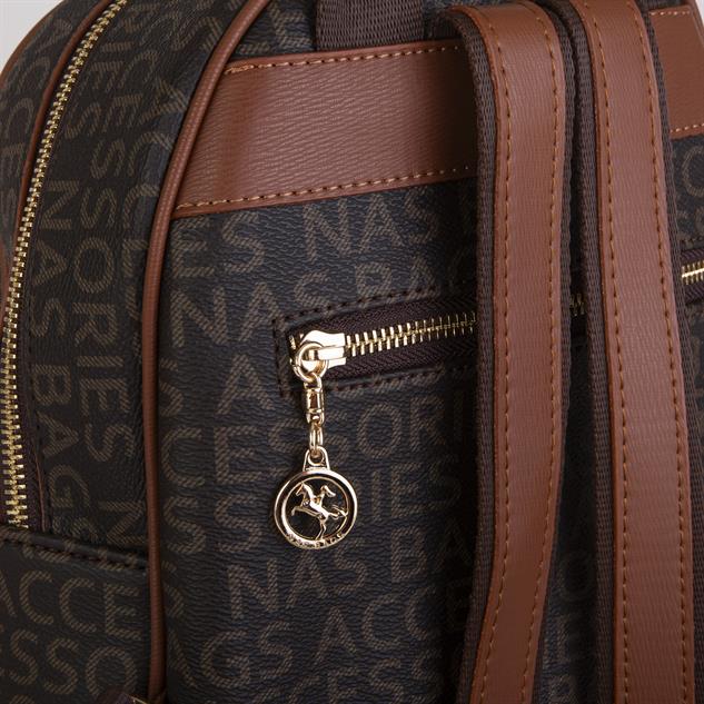 Nas Bag Kadın Sırt Çantası Geniş Hacimli  Kahve Taba Yazılı
