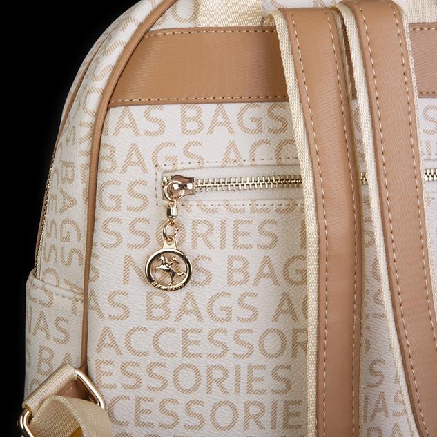 Nas Bag Kadın Sırt Çantası Geniş Hacimli  Krem Camel Yazılı