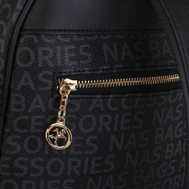 Nas Bag Kadın Sırt Çantası Geniş Hacimli Siyah Yazılı