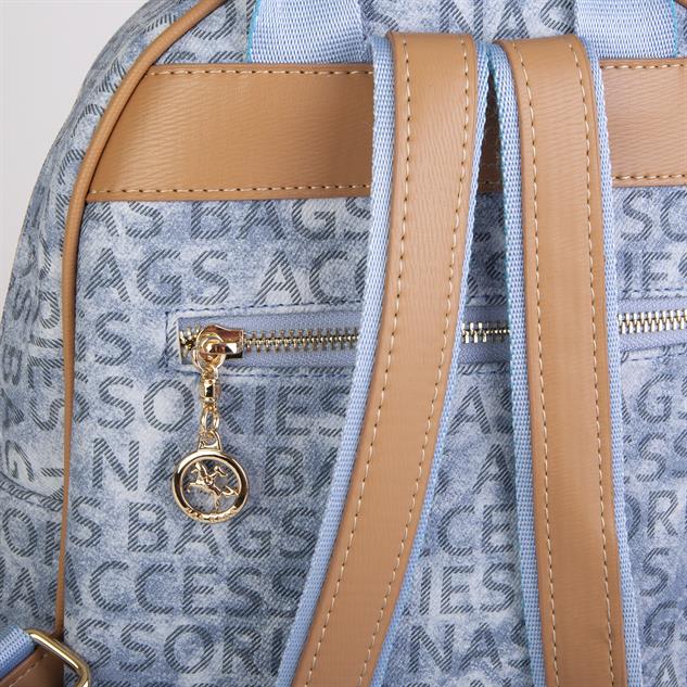 Nas Bag Kadın Sırt Çantası Geniş Hacimli Kot Camel Yazılı
