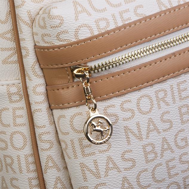 Nas Bag Kadın Sırt Çantası Geniş Hacimli  Krem Camel Yazılı