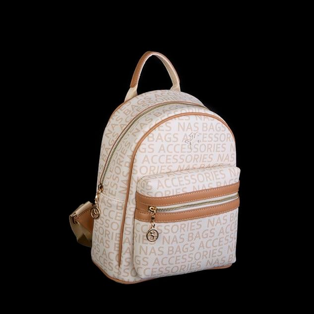 Nas Bag Kadın Sırt Çantası Geniş Hacimli  Krem Camel Yazılı