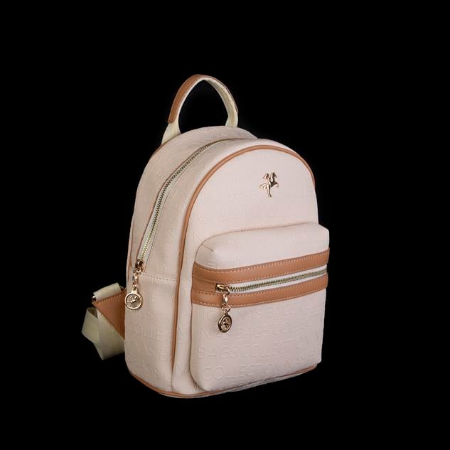 Nas Bag Kadın Sırt Çantası Geniş Hacimli  Krem Camel Gofraj