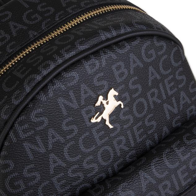 Nas Bag Kadın Sırt Çantası Geniş Hacimli Siyah Yazılı