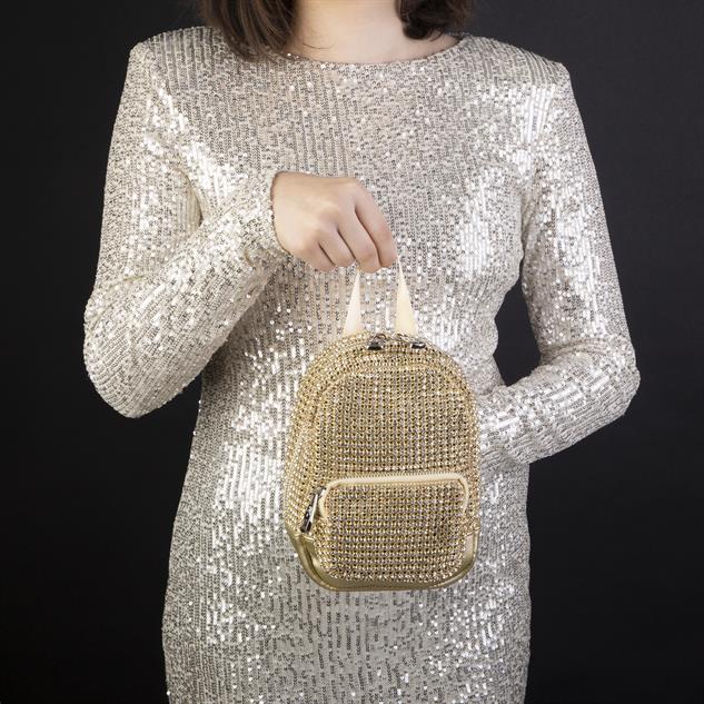 Nas Bag Kadın Sırt Çantası Gold Diamond Altın Taşlı Mini Çanta