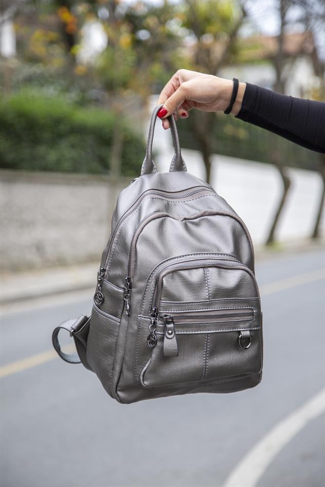 Nas Bag Kadın Sırt Çantası Gri  Yıkamalı