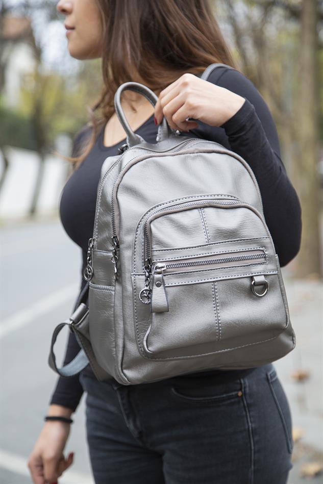 Nas Bag Kadın Sırt Çantası Gri  Yıkamalı