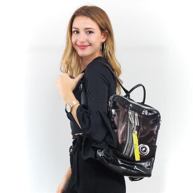 Nas Bag Kadın Sırt Çantası Kahve Simli
