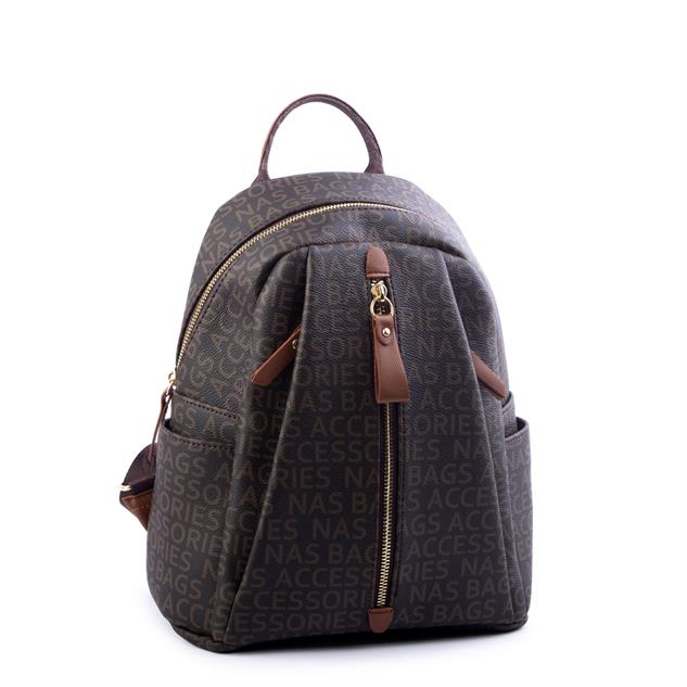 Nas Bag Kadın Sırt Çantası Kahve Taba Yazılı (en:28 ; boy:30cm)